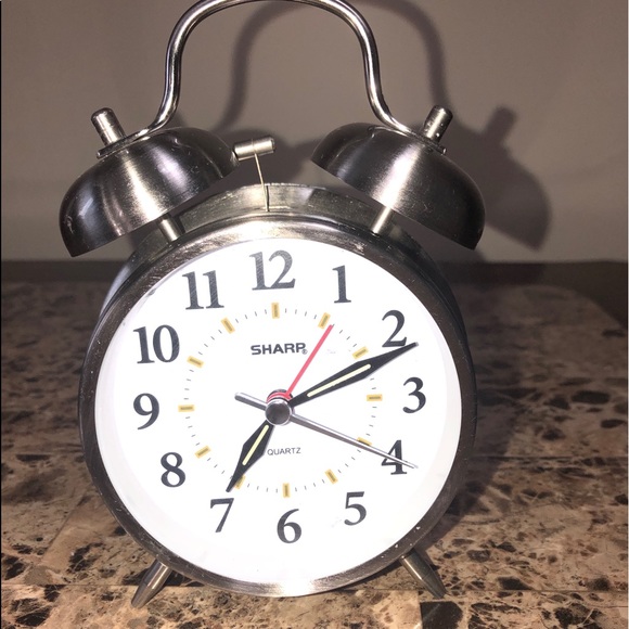 Sharp Brushed Metal Twinbell Quartz Alarm Clock~SPC800~Battery Operated - Picture 3 of 9